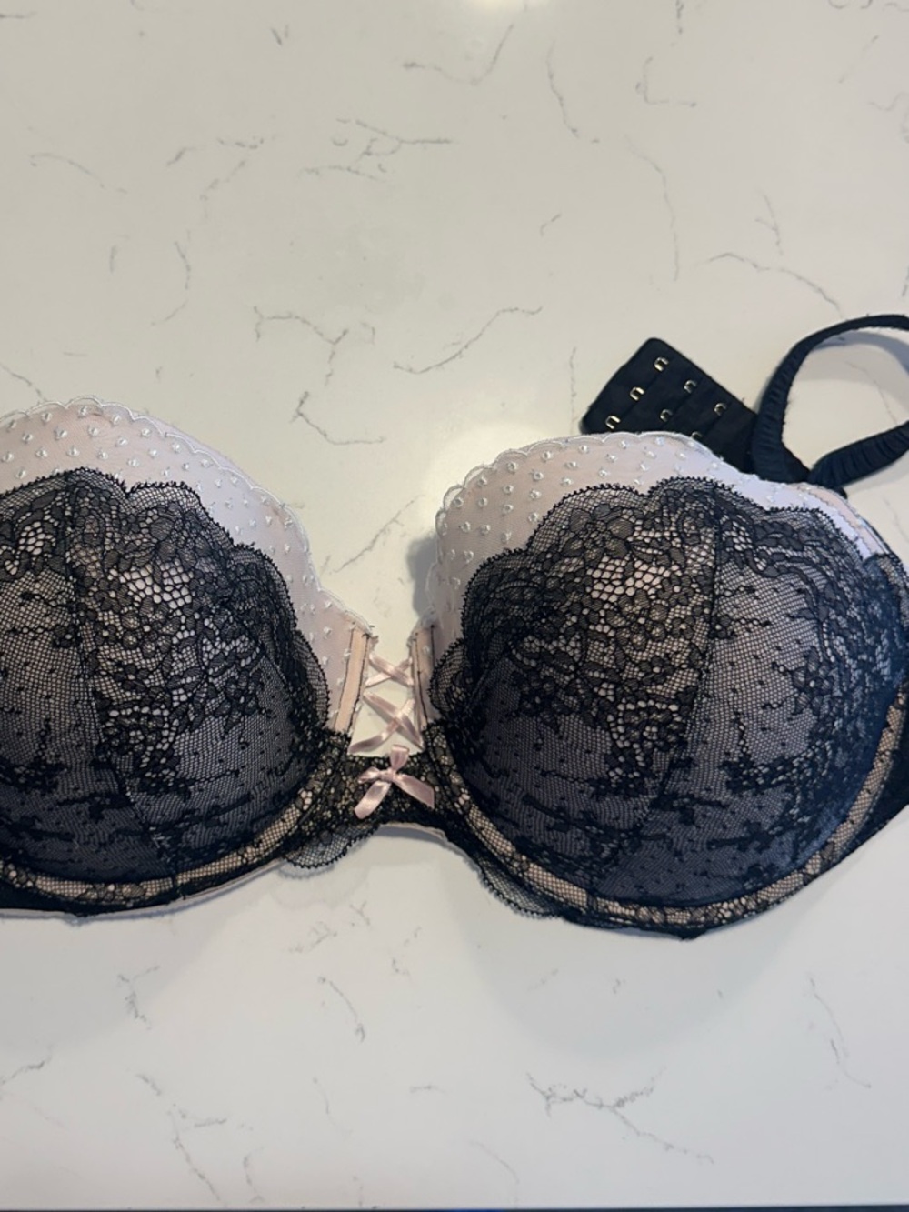 Victoria's Secret Black Lace Overlay Bra with Blush Accents